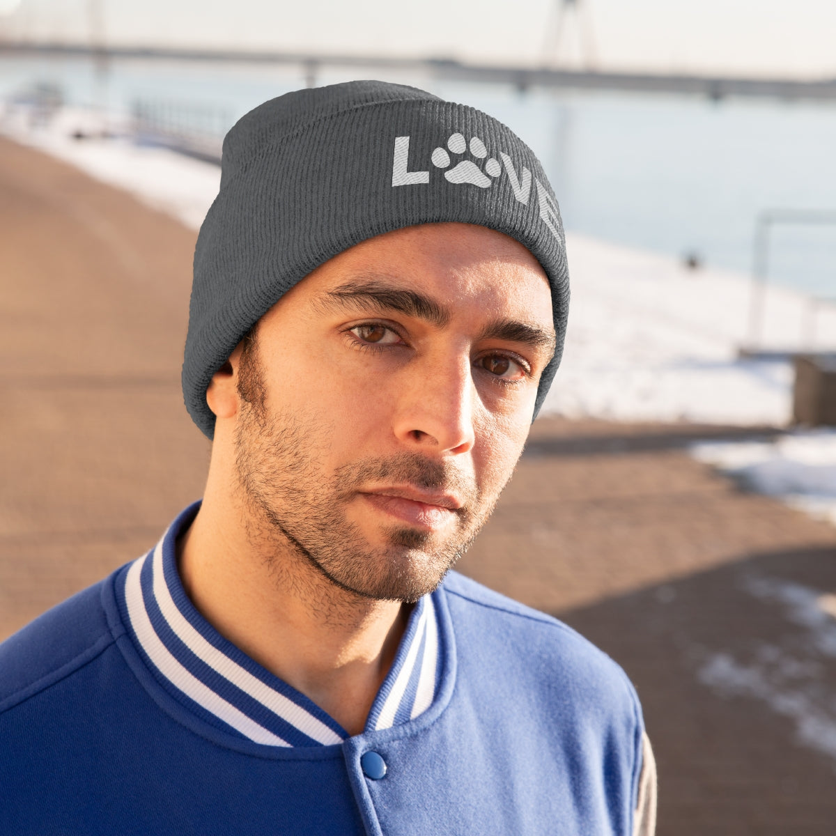 Love Pawprint Knit Ski Cap