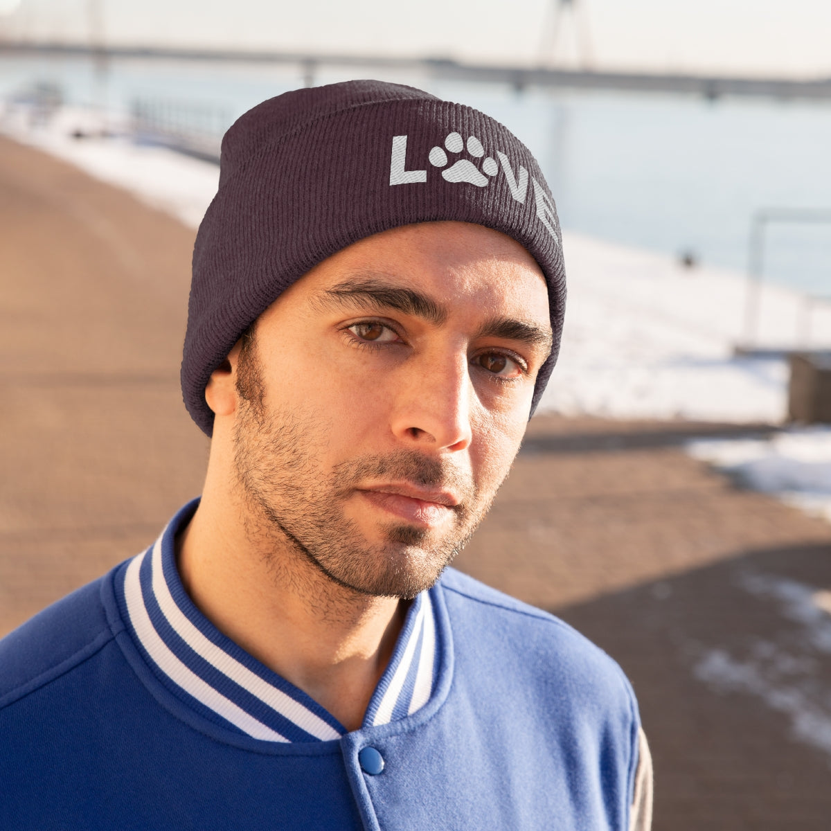 Love Pawprint Knit Ski Cap