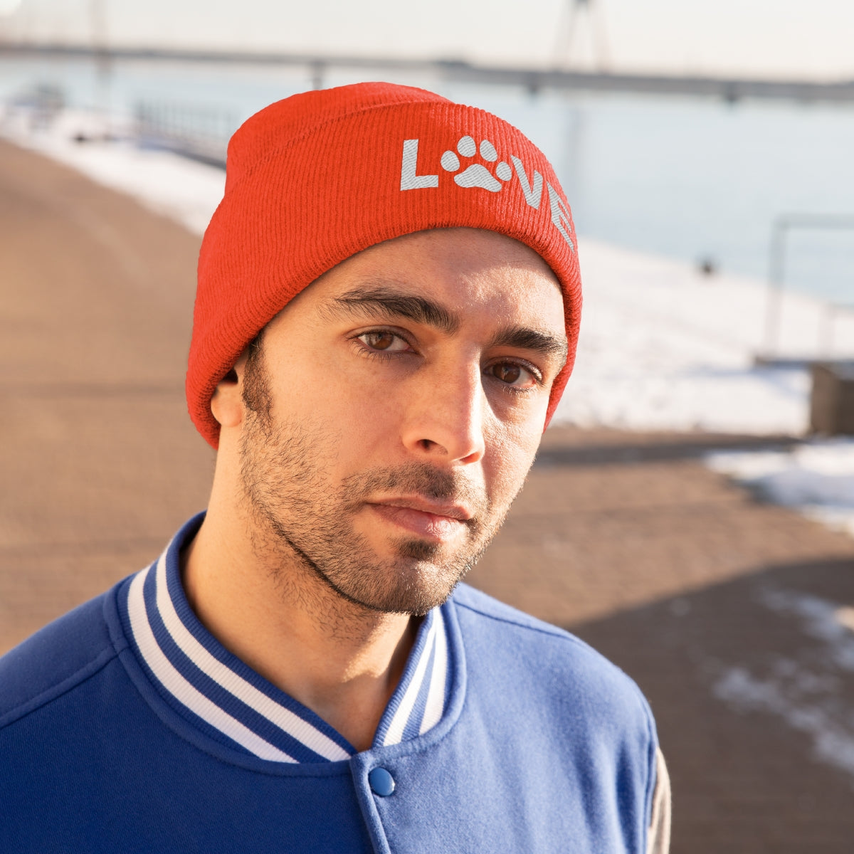 Love Pawprint Knit Ski Cap