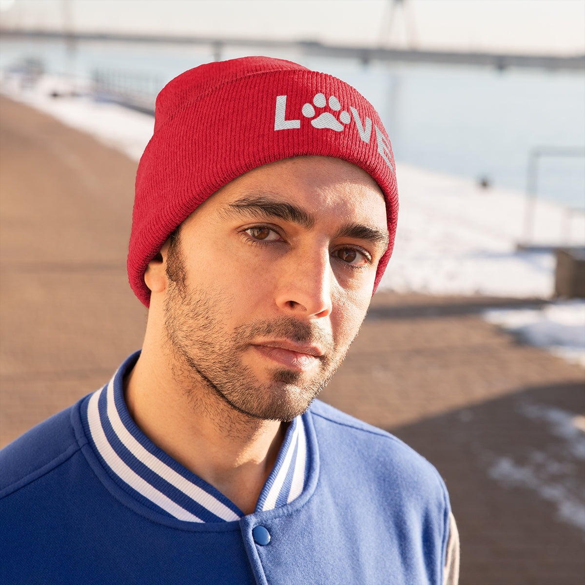 Love Pawprint Knit Ski Cap