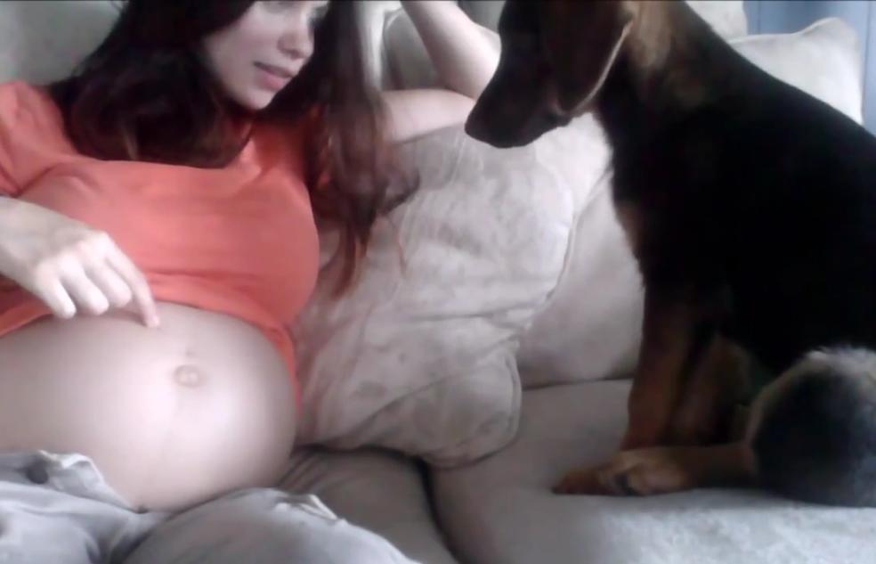 Mom Points To Her Pregnant Belly, And Her Dog Has The Best Reaction!