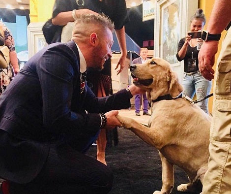 Adorable K-9 Pup Hangs Out With Actor Tom Hardy At L.A. Premiere For Venom!